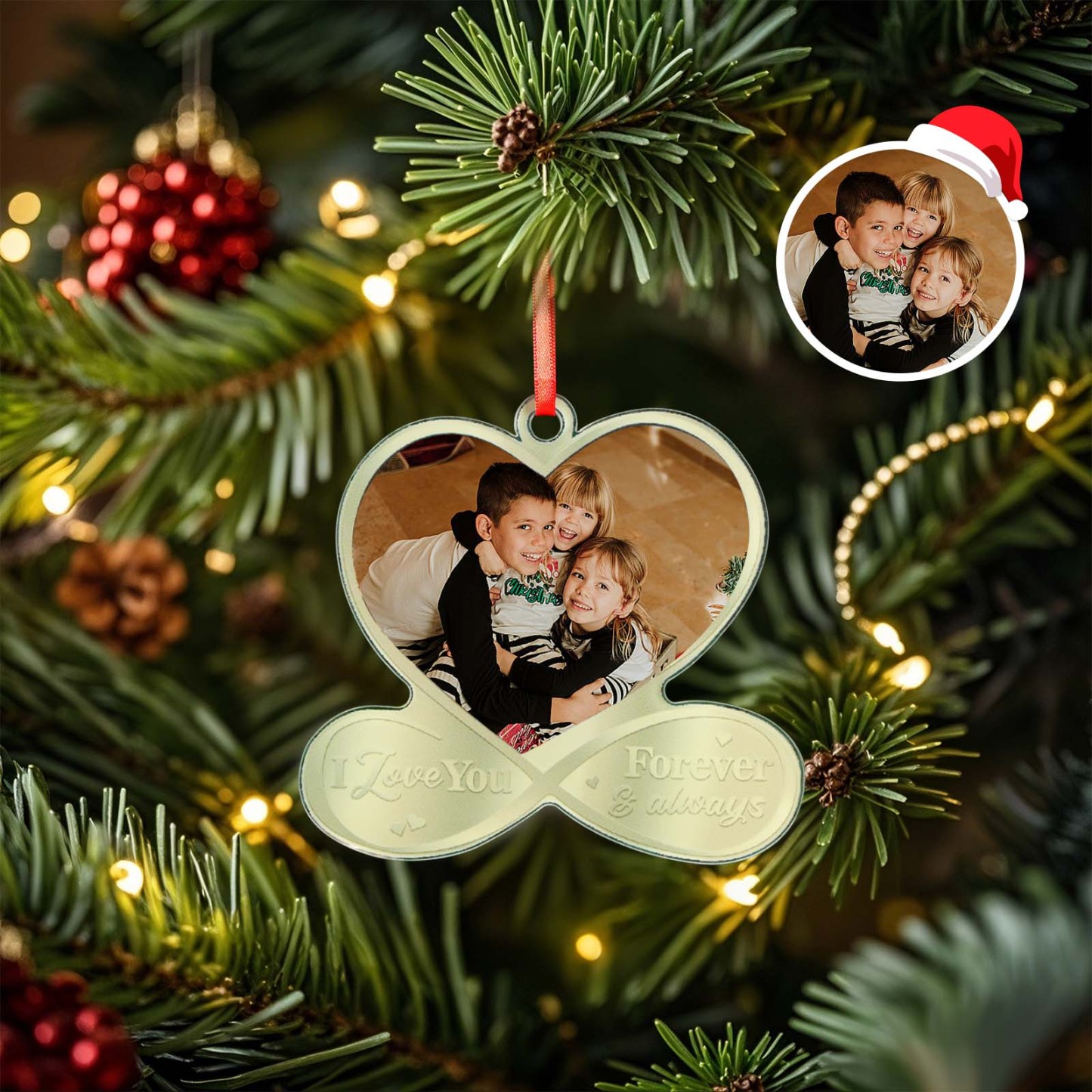 Custom Photo I Love You Forever & Always - Couple Personalized Custom Mirrored Acrylic Ornament - Christmas Gift For Husband Wife, Anniversary - MyPhotoSocks