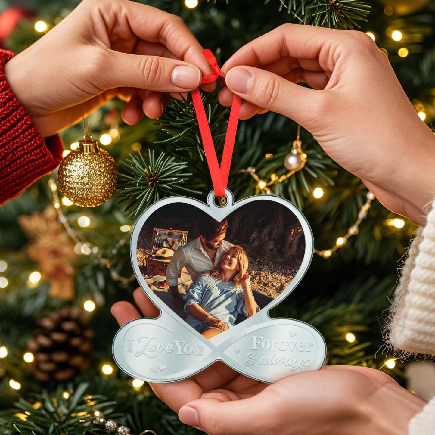 Custom Photo I Love You Forever & Always - Couple Personalized Custom Mirrored Acrylic Ornament - Christmas Gift For Husband Wife, Anniversary - MyPhotoSocks