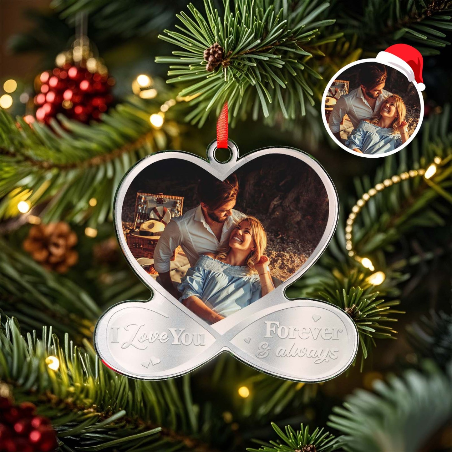 Custom Photo I Love You Forever & Always - Couple Personalized Custom Mirrored Acrylic Ornament - Christmas Gift For Husband Wife, Anniversary - MyPhotoSocks
