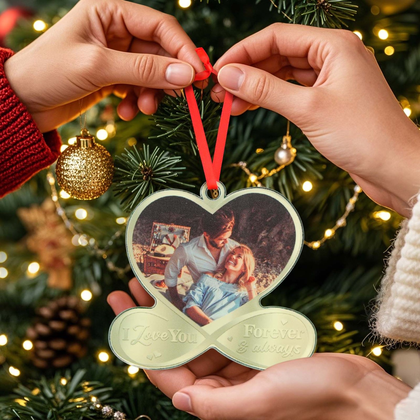 Custom Photo I Love You Forever & Always - Couple Personalized Custom Mirrored Acrylic Ornament - Christmas Gift For Husband Wife, Anniversary - MyPhotoSocks