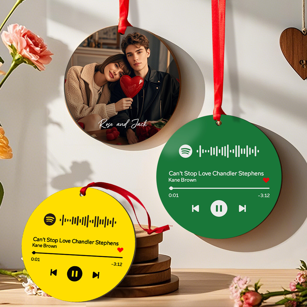 Custom Scannable Spotify Code Yellow Ornaments Photo Hanging Ornament Engraved Custom Music Song Ornament Valentine Gift - MyPhotoSocks