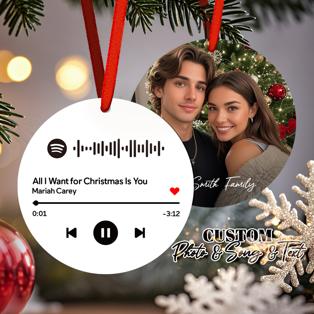 Custom Scannable Spotify Code Yellow Ornaments Photo Hanging Ornament Engraved Custom Music Song Ornament Valentine Gift - MyPhotoSocks
