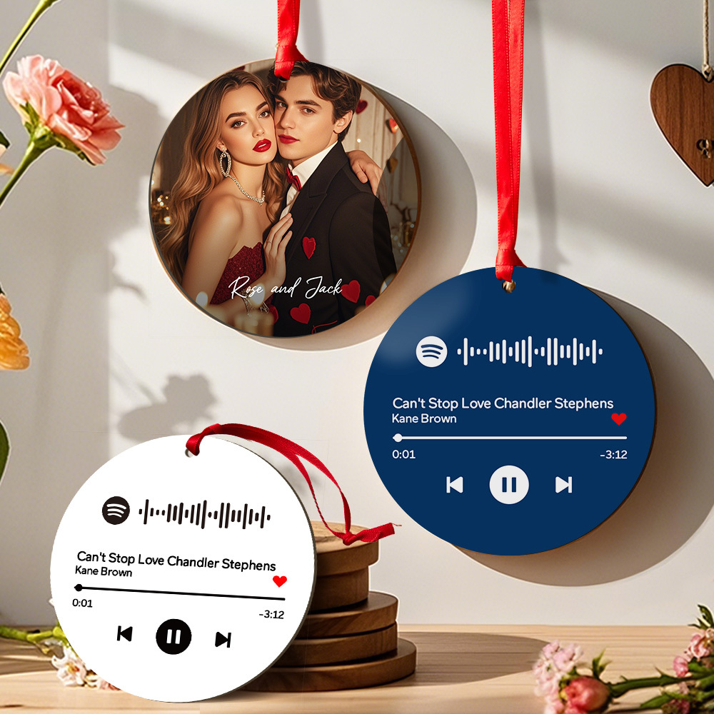Custom Scannable Spotify Code Yellow Ornaments Photo Hanging Ornament Engraved Custom Music Song Ornament Valentine Gift - MyPhotoSocks