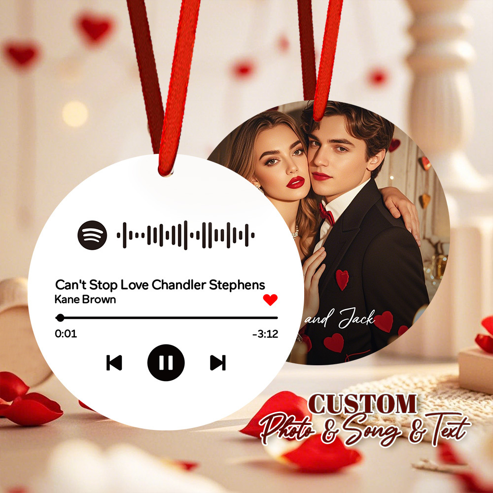Custom Scannable Spotify Code Yellow Ornaments Photo Hanging Ornament Engraved Custom Music Song Ornament Valentine Gift - MyPhotoSocks