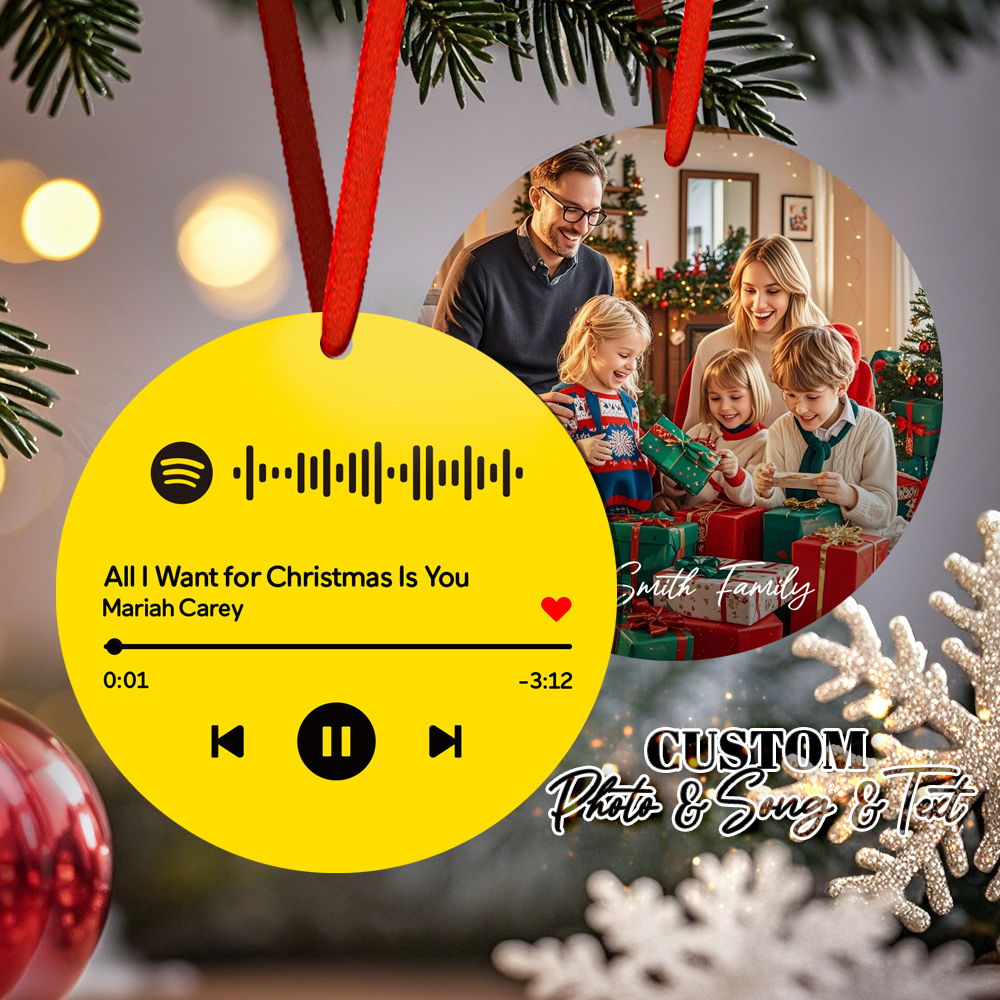 Custom Scannable Spotify Code Yellow Ornaments Photo Hanging Ornament Engraved Custom Music Song Ornament Valentine Gift - MyPhotoSocks