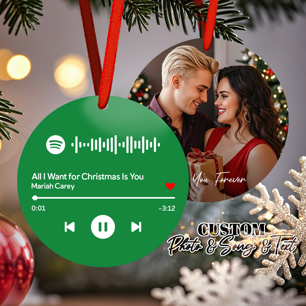Custom Scannable Spotify Code Yellow Ornaments Photo Hanging Ornament Engraved Custom Music Song Ornament Valentine Gift - MyPhotoSocks