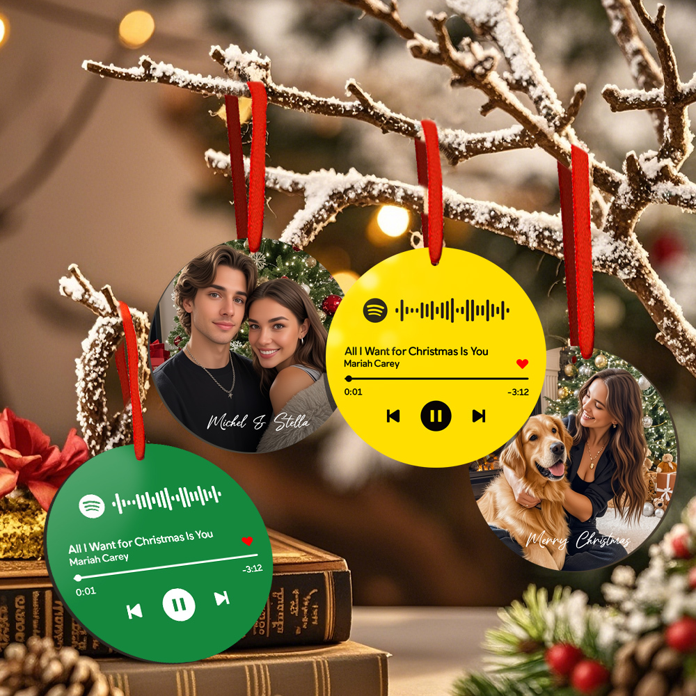 Custom Scannable Spotify Code Yellow Ornaments Photo Hanging Ornament Engraved Custom Music Song Ornament Valentine Gift - MyPhotoSocks