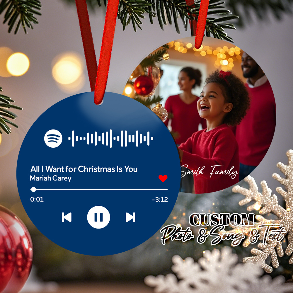 Custom Scannable Spotify Code Yellow Ornaments Photo Hanging Ornament Engraved Custom Music Song Ornament Valentine Gift - MyPhotoSocks