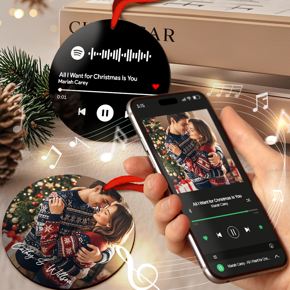 Custom Scannable Spotify Code Yellow Ornaments Photo Hanging Ornament Engraved Custom Music Song Ornament Valentine Gift - MyPhotoSocks