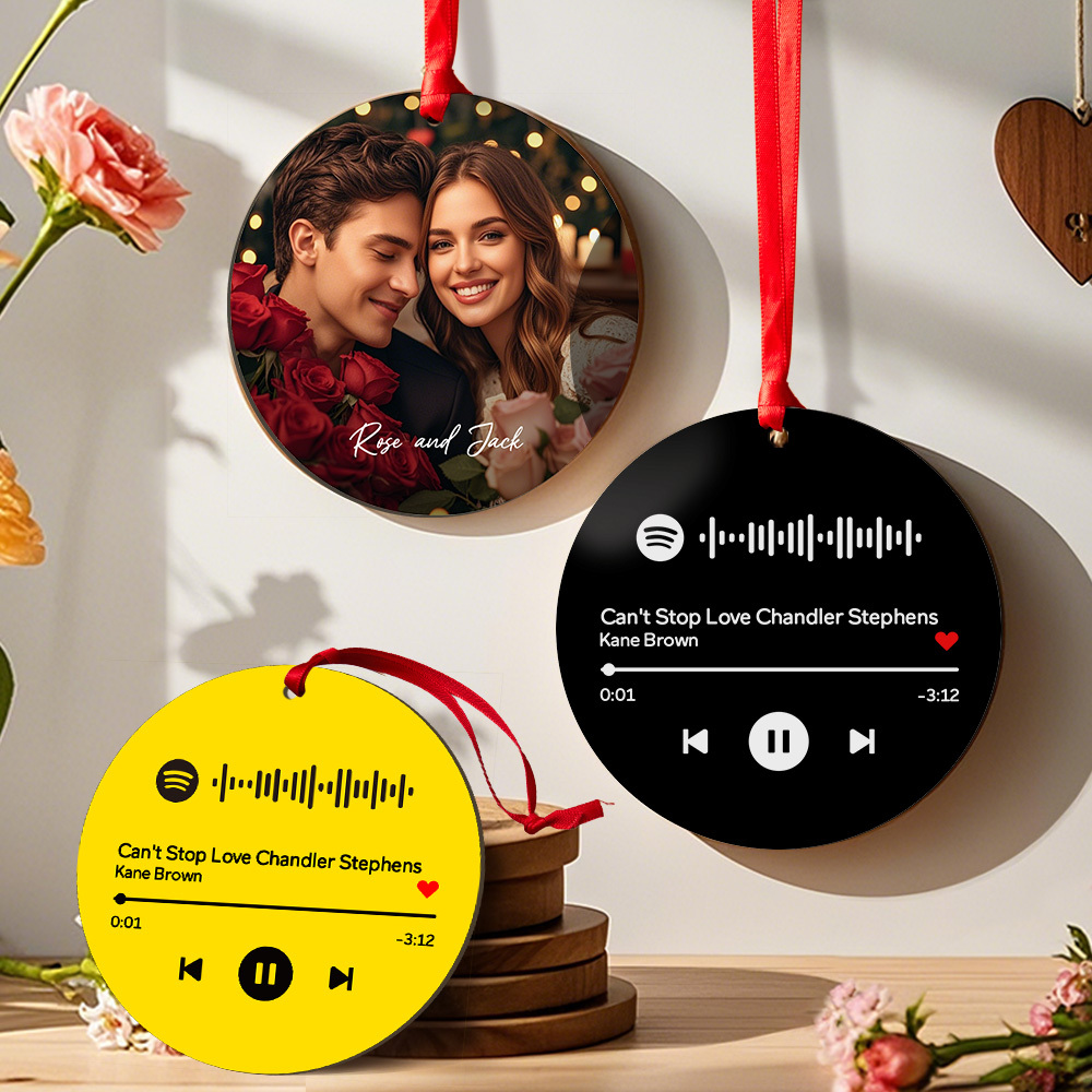 Custom Scannable Spotify Code Yellow Ornaments Photo Hanging Ornament Engraved Custom Music Song Ornament Valentine Gift - MyPhotoSocks