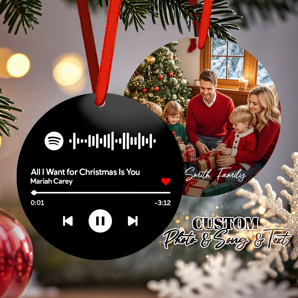 Custom Scannable Spotify Code Yellow Ornaments Photo Hanging Ornament Engraved Custom Music Song Ornament Valentine Gift - MyPhotoSocks
