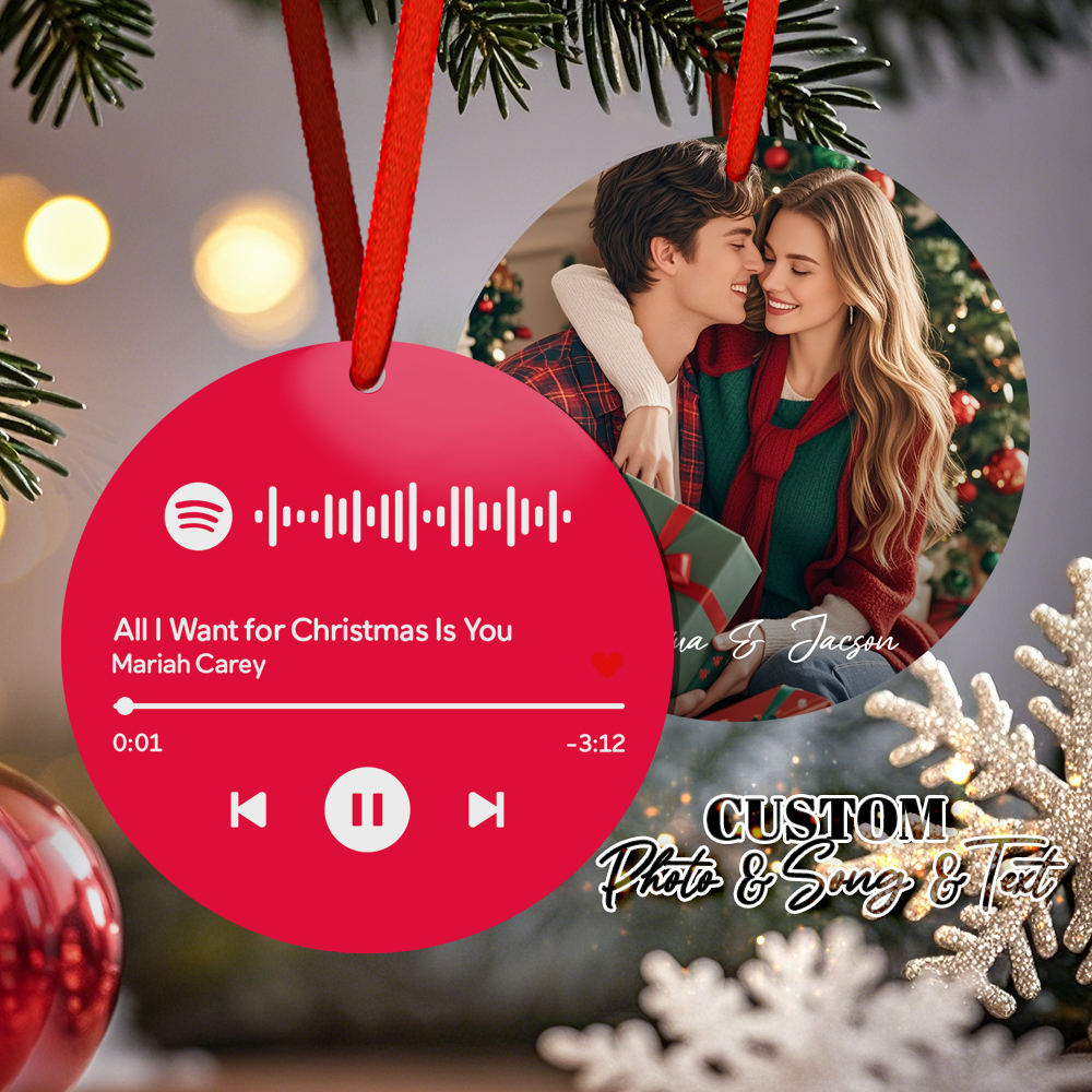 Custom Scannable Spotify Code Yellow Ornaments Photo Hanging Ornament Engraved Custom Music Song Ornament Valentine Gift - MyPhotoSocks
