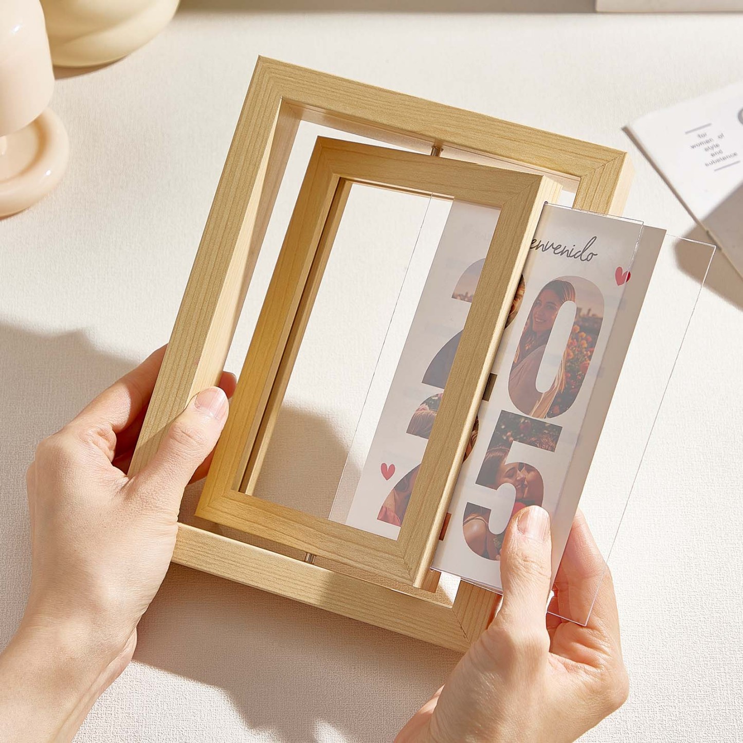 Personalized Rotating Wooden Picture Frame – Custom Photo Display for 2025 Memories, Unique Home Decor Gift