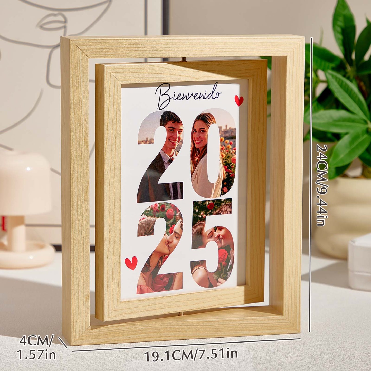 Personalized Rotating Wooden Picture Frame – Custom Photo Display for 2025 Memories, Unique Home Decor Gift