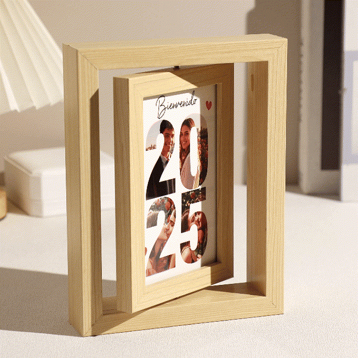 Personalized Rotating Wooden Picture Frame – Custom Photo Display for 2025 Memories, Unique Home Decor Gift