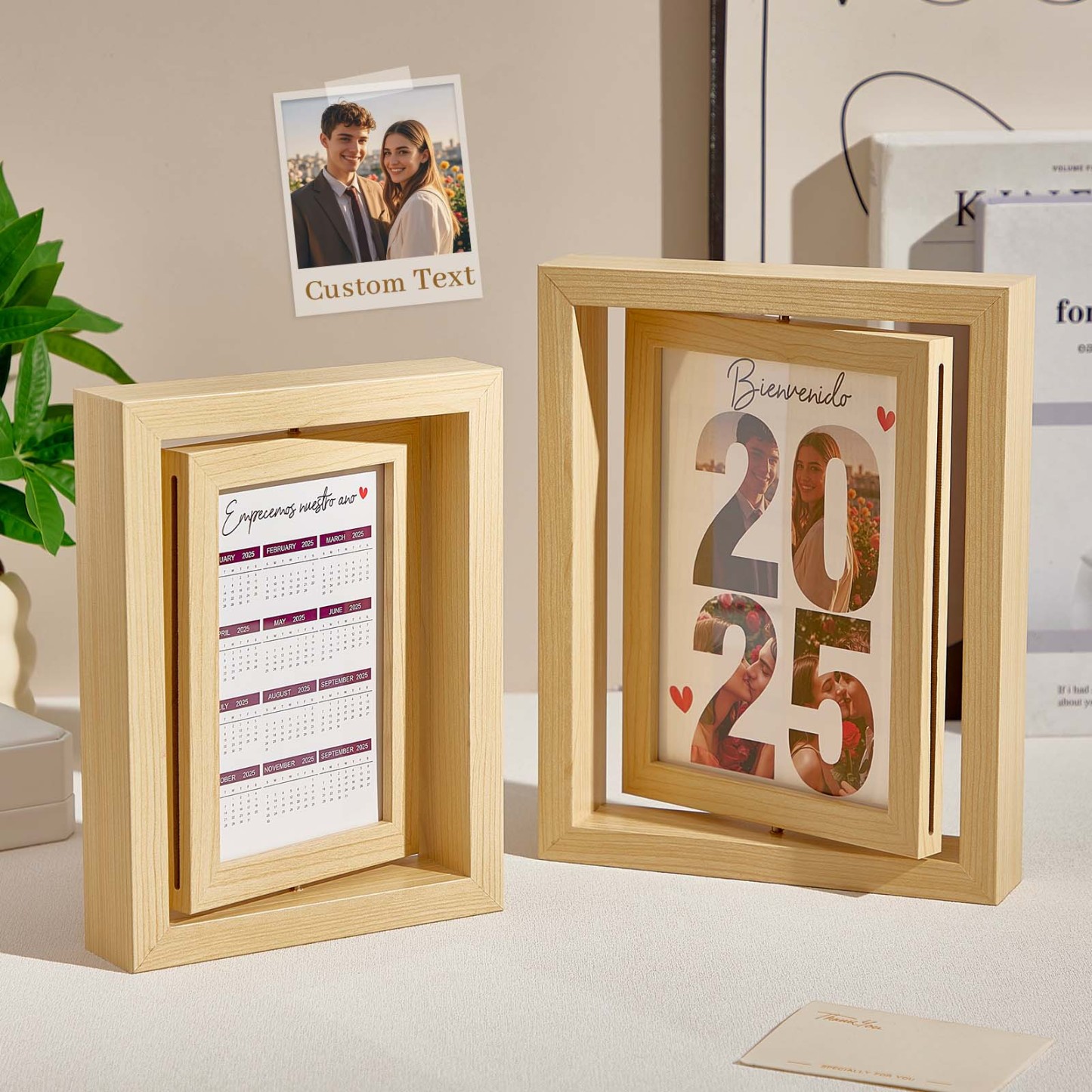Personalized Rotating Wooden Picture Frame – Custom Photo Display for 2025 Memories, Unique Home Decor Gift