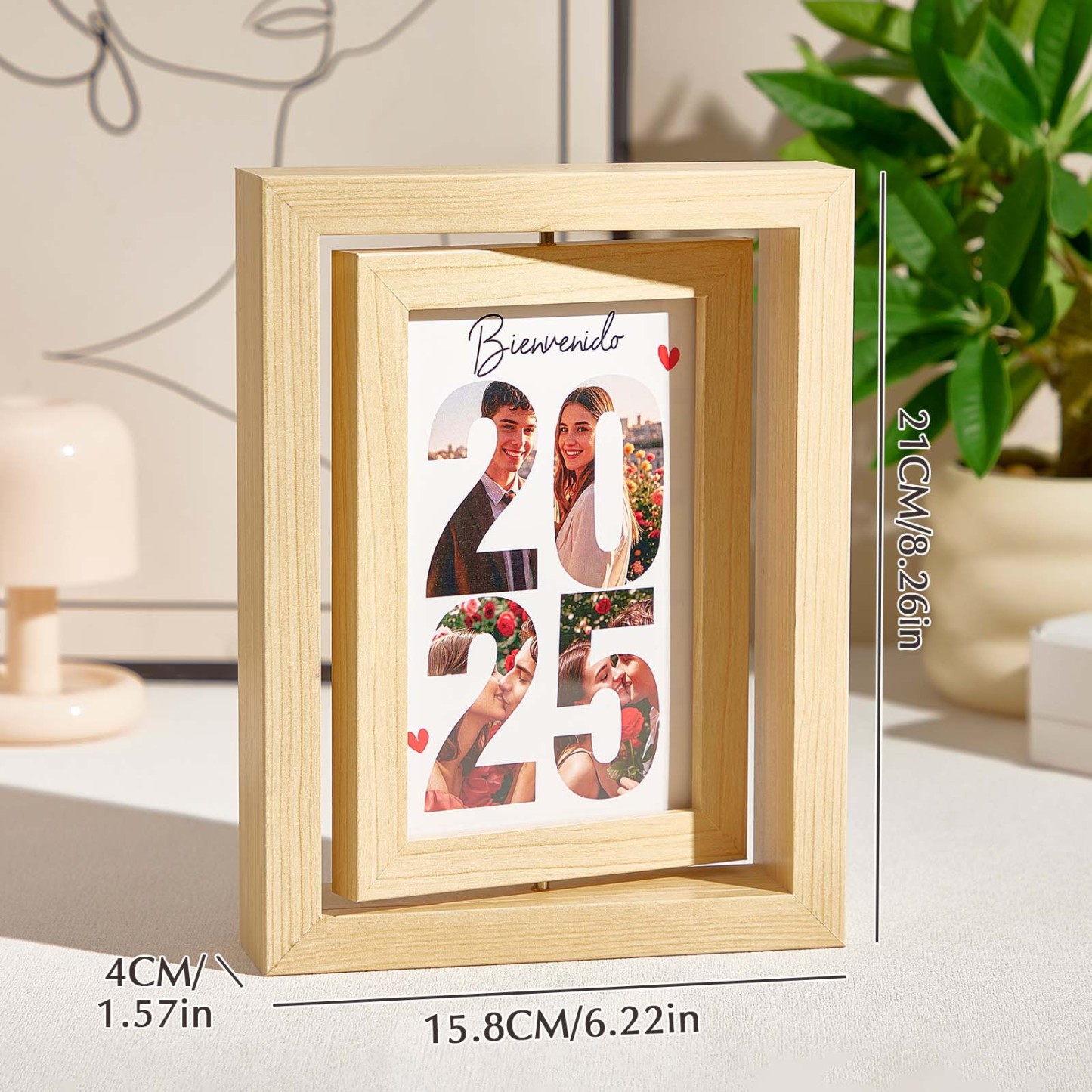 Personalized Rotating Wooden Picture Frame – Custom Photo Display for 2025 Memories, Unique Home Decor Gift