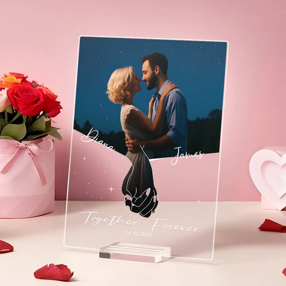 Personalized Photo Acrylic Plaque Anniversary Couples Holding Hands