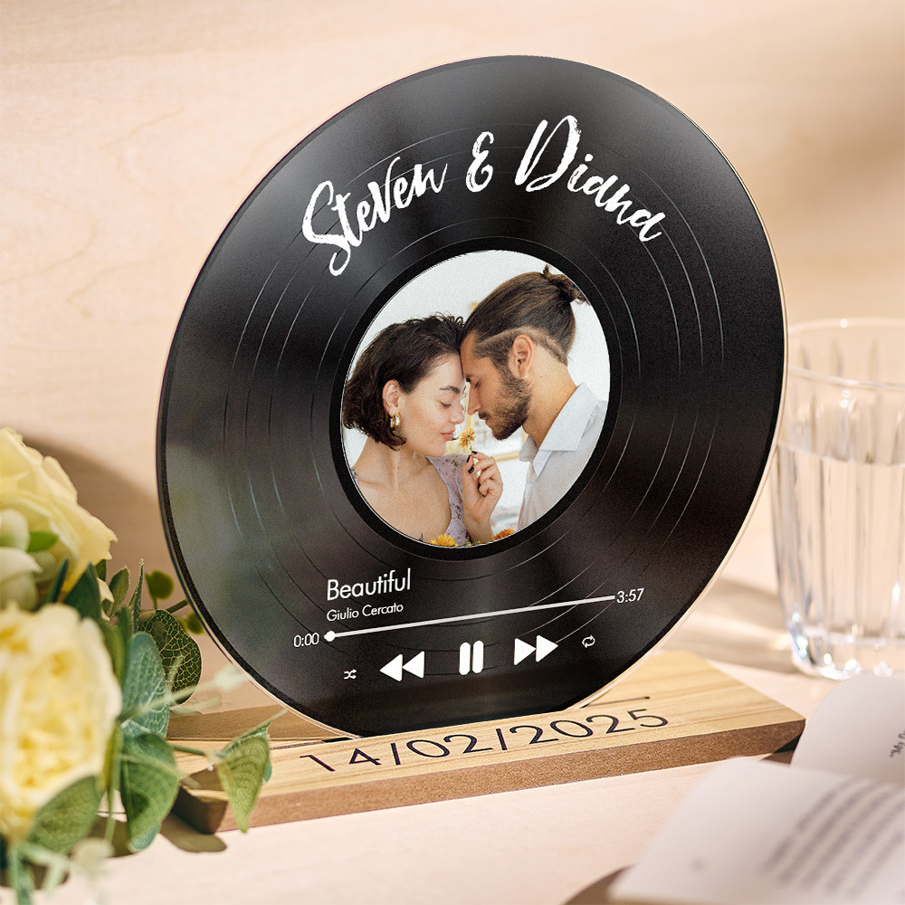 Custom Favorite Song - Personalized Acrylic Record With Wooden Stand N