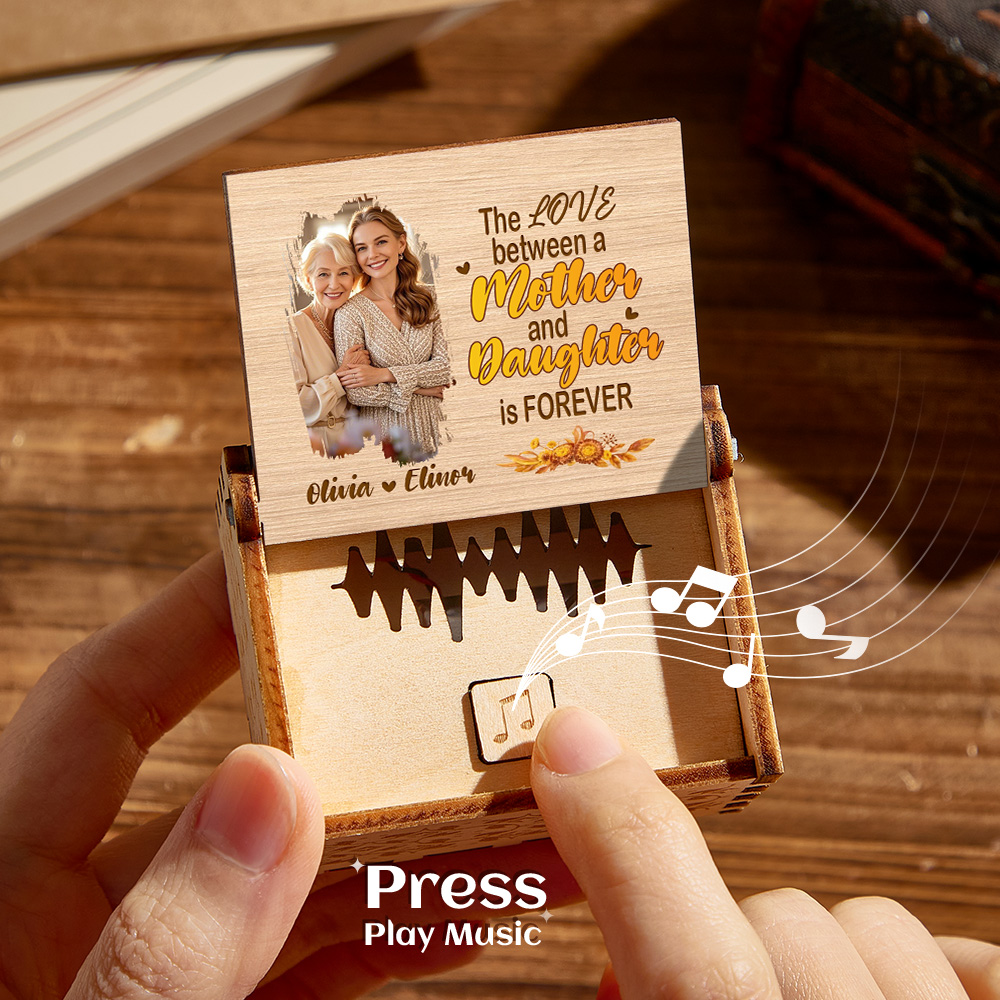 Personalized Wooden Photo Music Box Custom Mother and Daughter Music Box Gift for Mother