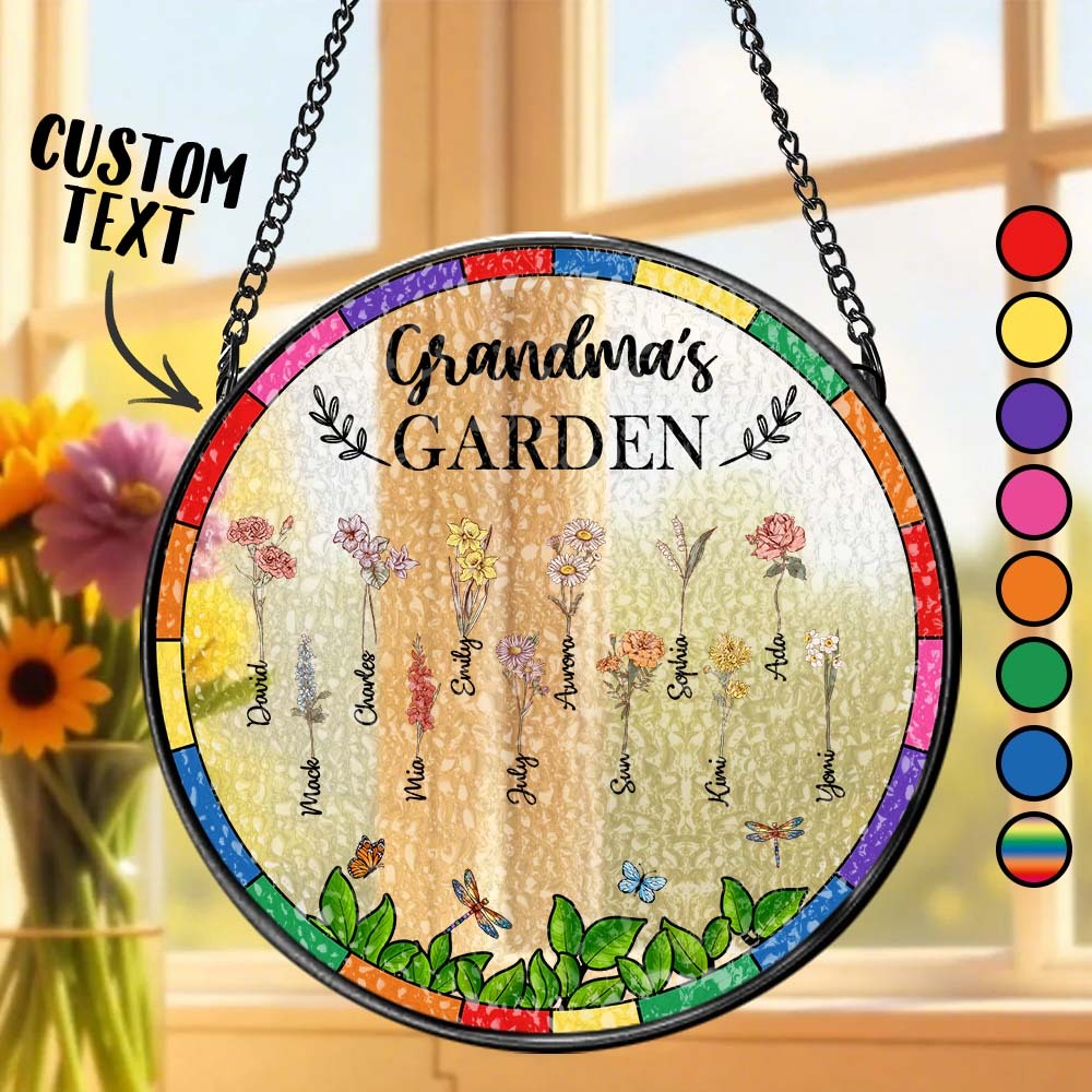 Birth Flower Grandma's Garden - Personalized Stained Glass Window Hanging Suncatcher - MyPhotoSocks