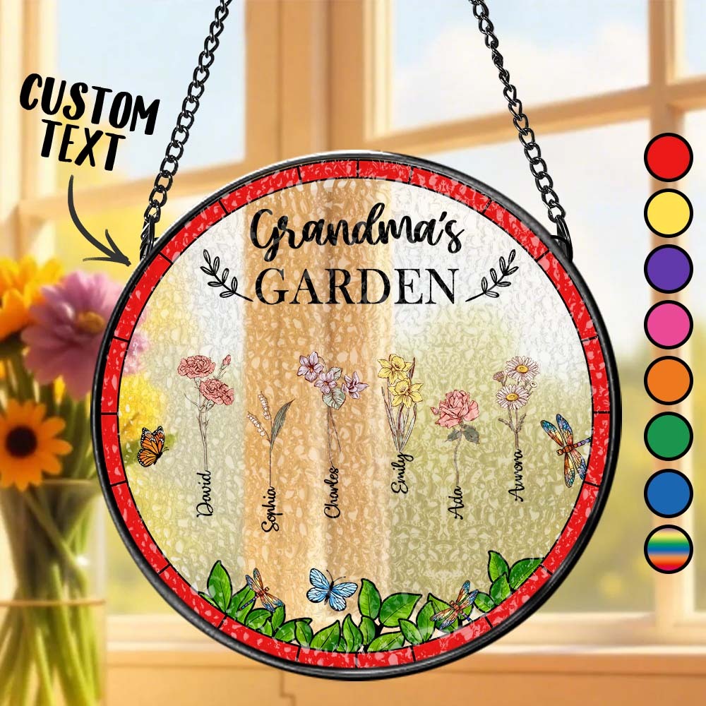 Birth Flower Grandma's Garden - Personalized Stained Glass Window Hanging Suncatcher - MyPhotoSocks