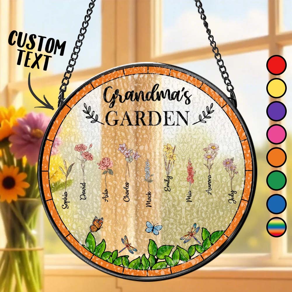 Birth Flower Grandma's Garden - Personalized Stained Glass Window Hanging Suncatcher - MyPhotoSocks