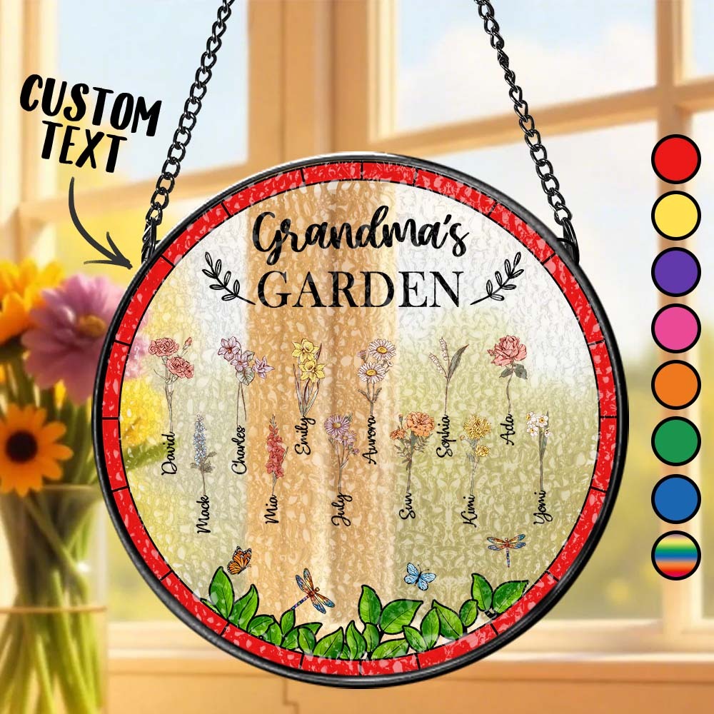 Birth Flower Grandma's Garden - Personalized Stained Glass Window Hanging Suncatcher - MyPhotoSocks