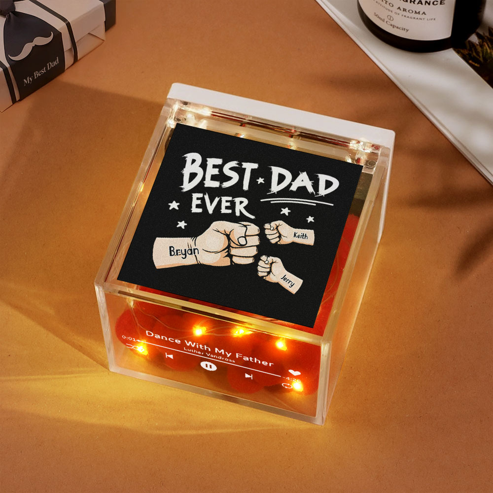 The Best Dad Ever Fist Bump Custom Mini Vinyl Record Player Automatic Music Player Personalized Gifr For Pops On Father's Day - MyPhotoSocks