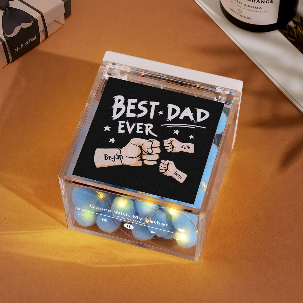 The Best Dad Ever Fist Bump Custom Mini Vinyl Record Player Automatic Music Player Personalized Gifr For Pops On Father's Day - MyPhotoSocks