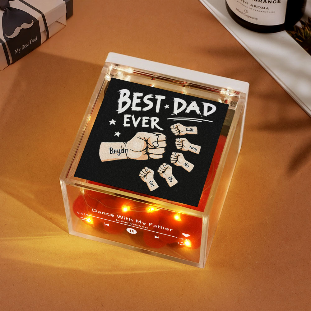 The Best Dad Ever Fist Bump Custom Mini Vinyl Record Player Automatic Music Player Personalized Gifr For Pops On Father's Day - MyPhotoSocks
