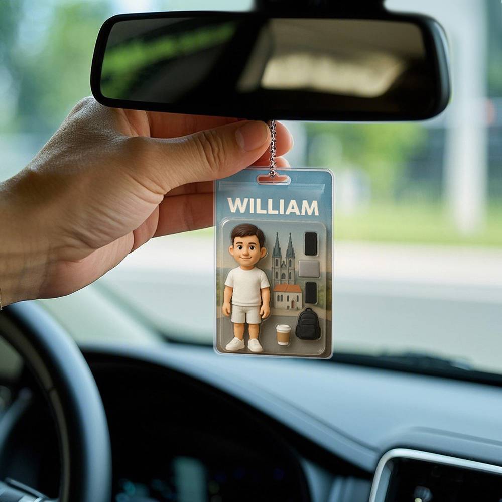 Fully Body Customizable 3D Effect Action Figure Pack Packaging Toy Box Style Art Gift Personalized Acrylic Car Hanger Gift for Dad for Fishing Man - MyPhotoSocks