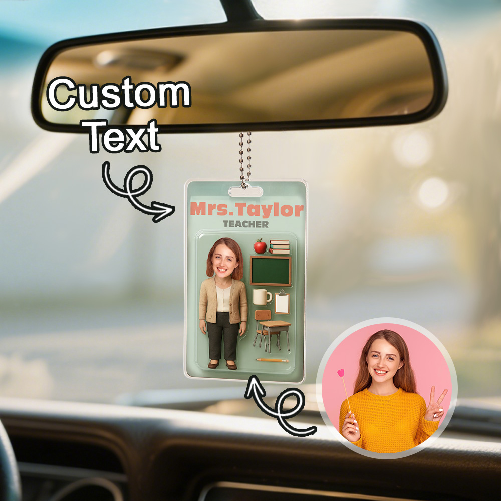 Custom 3D Effect Action Figure Customizable Head Packaging Toy Box Style Art Gift Personalized Acrylic Car Hanger Gift for Teacher - MyPhotoSocks