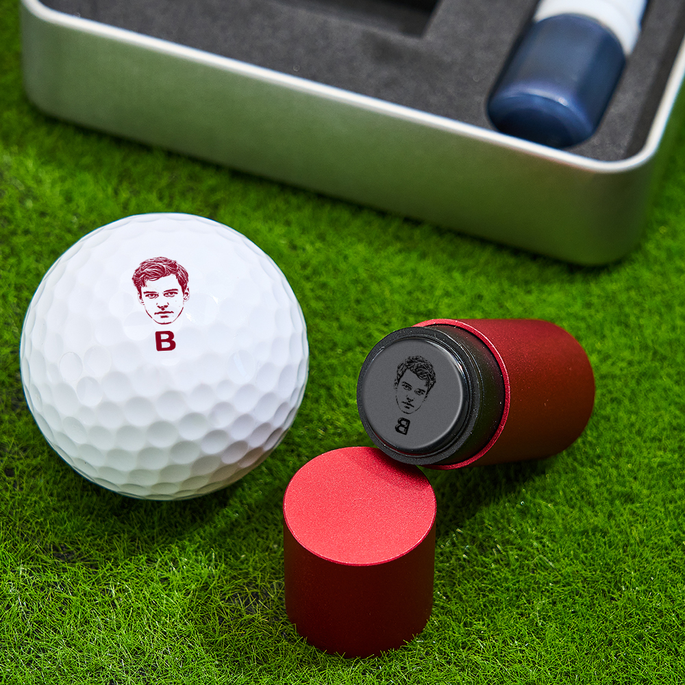 Father's Day Gift Personalized Photo Golf Ball Stamp with Metal Storage Box for Golf Player