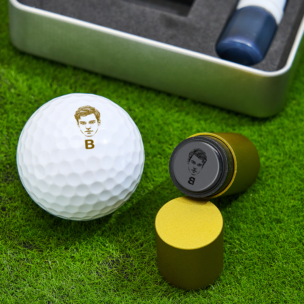 Father's Day Gift Personalized Photo Golf Ball Stamp with Metal Storage Box for Golf Player