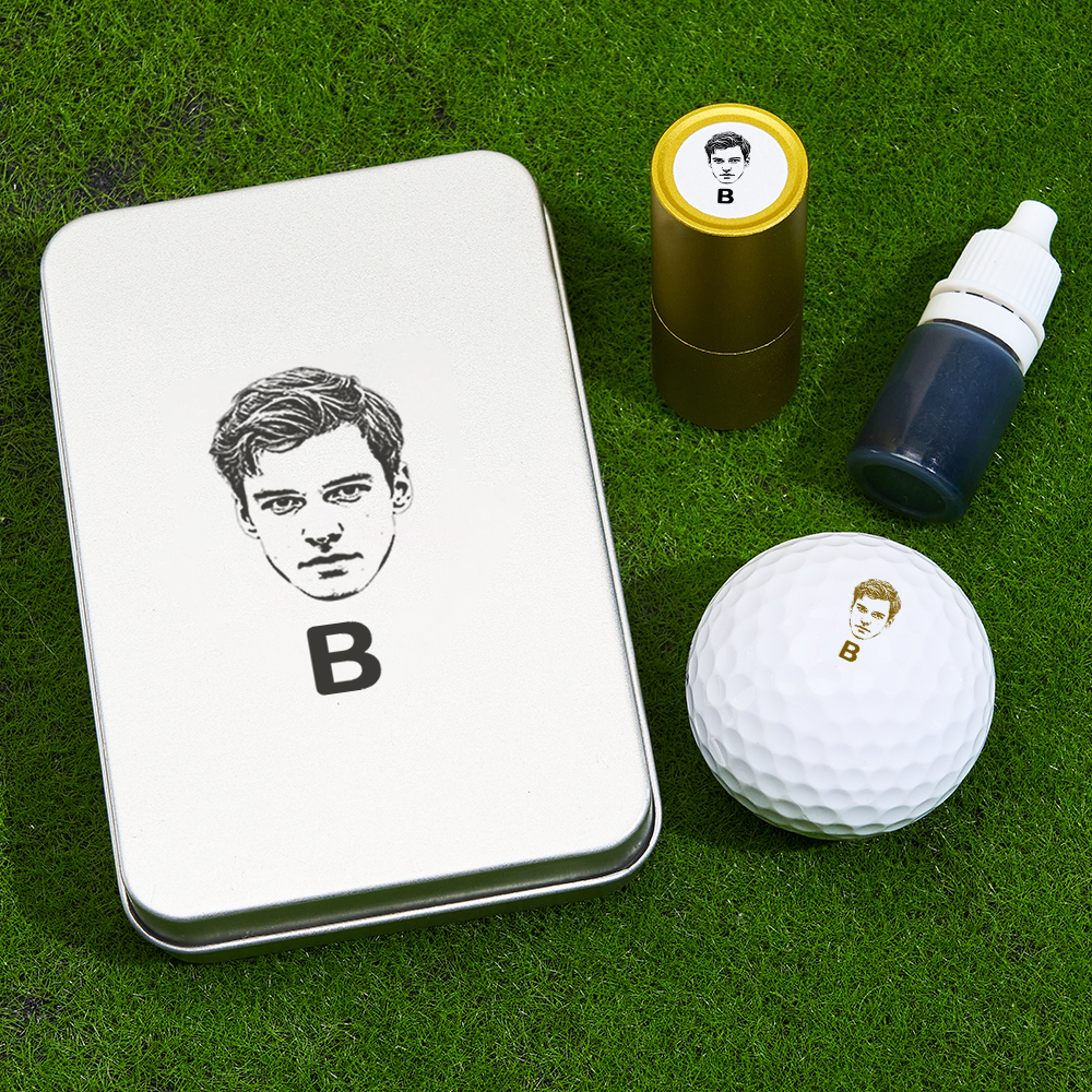 Father's Day Gift Personalized Photo Golf Ball Stamp with Metal Storage Box for Golf Player