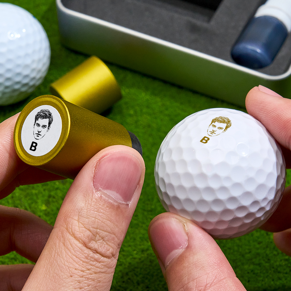 Father's Day Gift Personalized Photo Golf Ball Stamp with Metal Storage Box for Golf Player