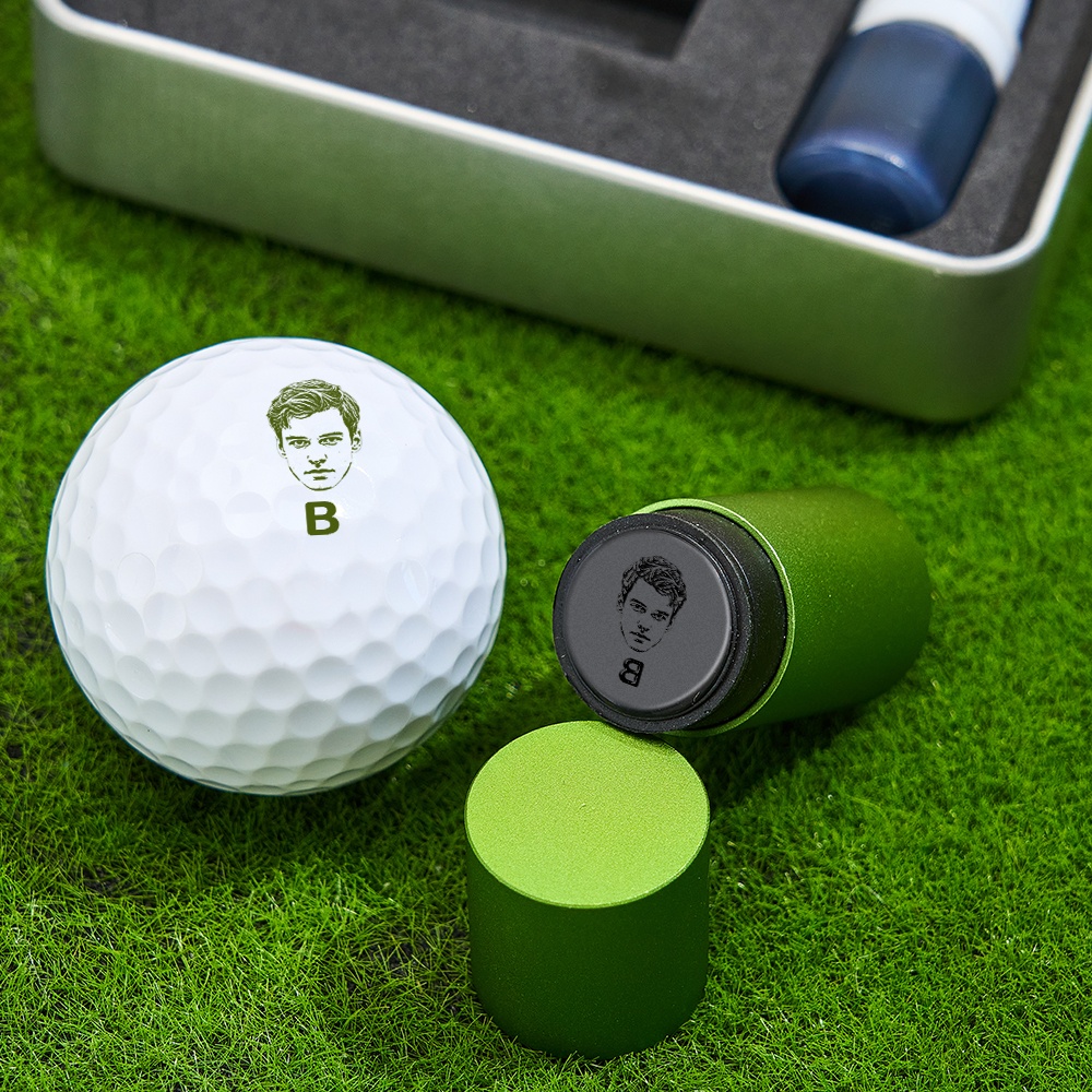 Father's Day Gift Personalized Photo Golf Ball Stamp with Metal Storage Box for Golf Player