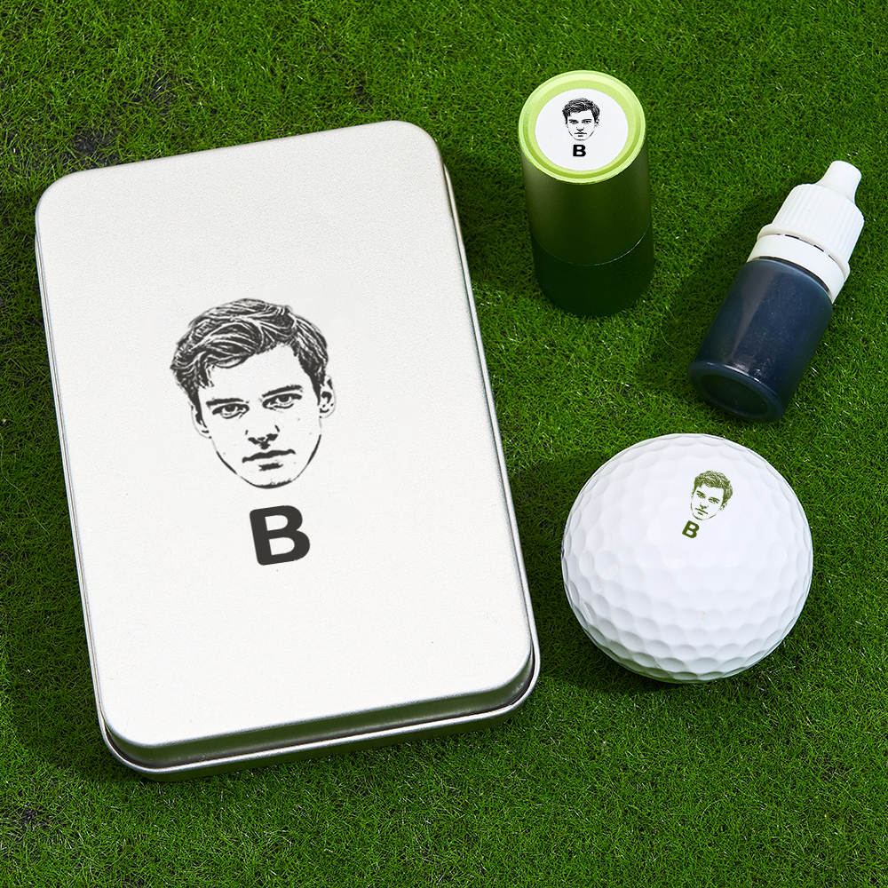 Father's Day Gift Personalized Photo Golf Ball Stamp with Metal Storage Box for Golf Player