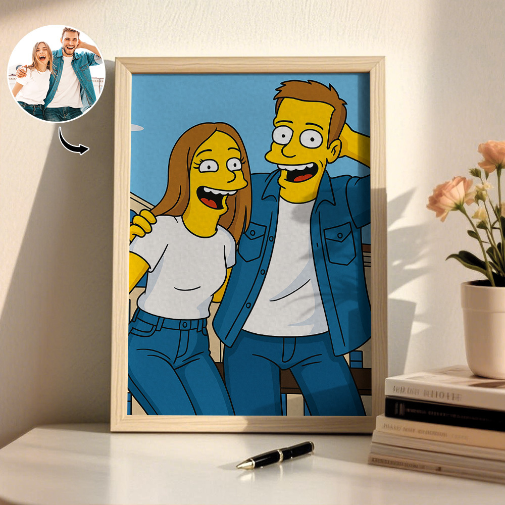 Custom American Cartoon Portrait Personalized Style Photo Family Gift Portrait Couple Style Print