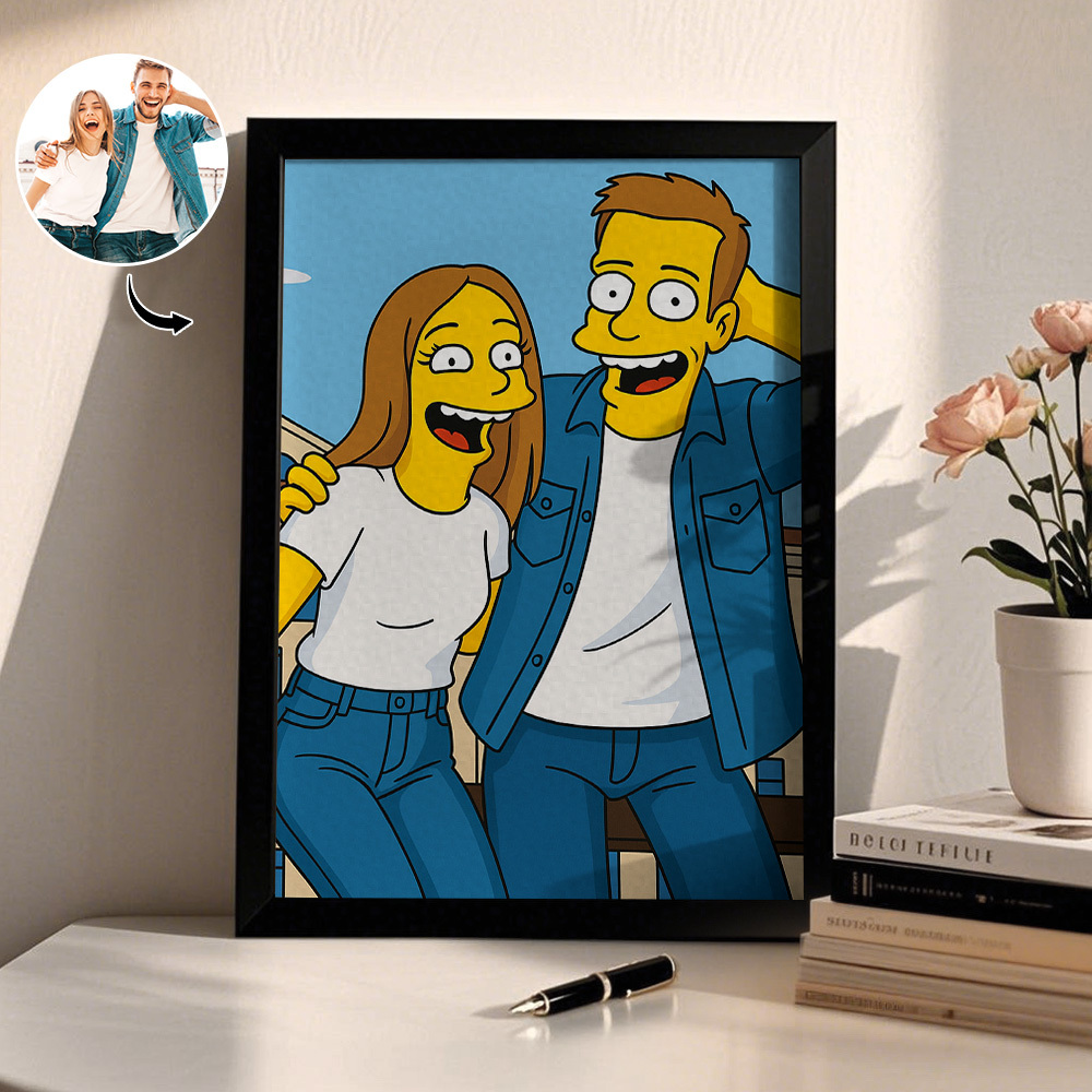 Custom American Cartoon Portrait Personalized Style Photo Family Gift Portrait Couple Style Print