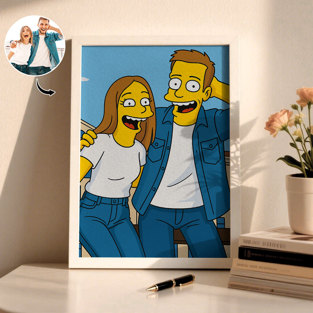 Custom American Cartoon Portrait Personalized Style Photo Family Gift Portrait Couple Style Print