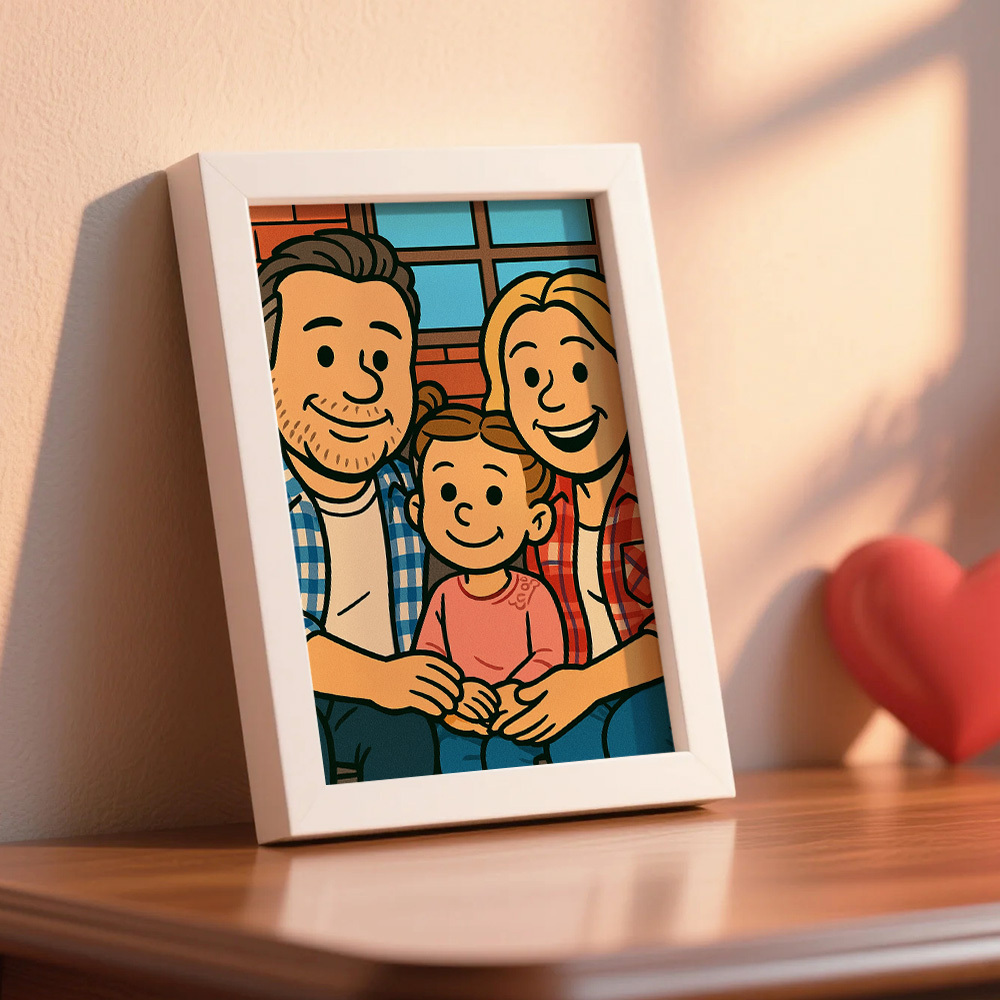 Custom American Cartoon Portrait Personalized Style Photo Family Gift Portrait Couple Style Print