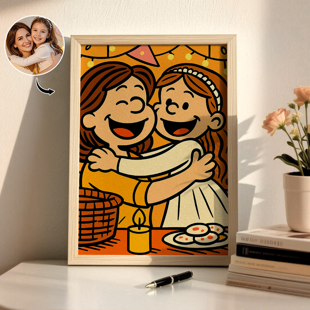 Custom American Cartoon Portrait Personalized Style Photo Family Gift Portrait Couple Style Print