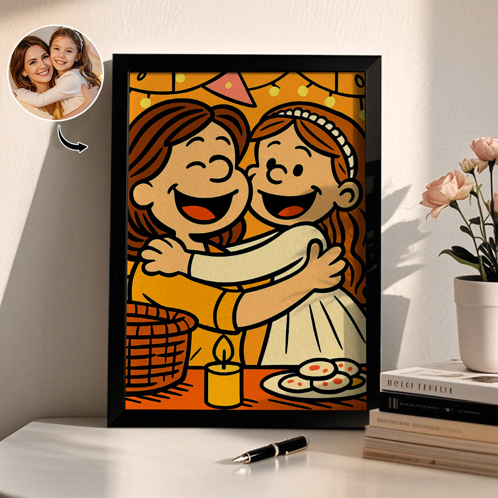 Custom American Cartoon Portrait Personalized Style Photo Family Gift Portrait Couple Style Print