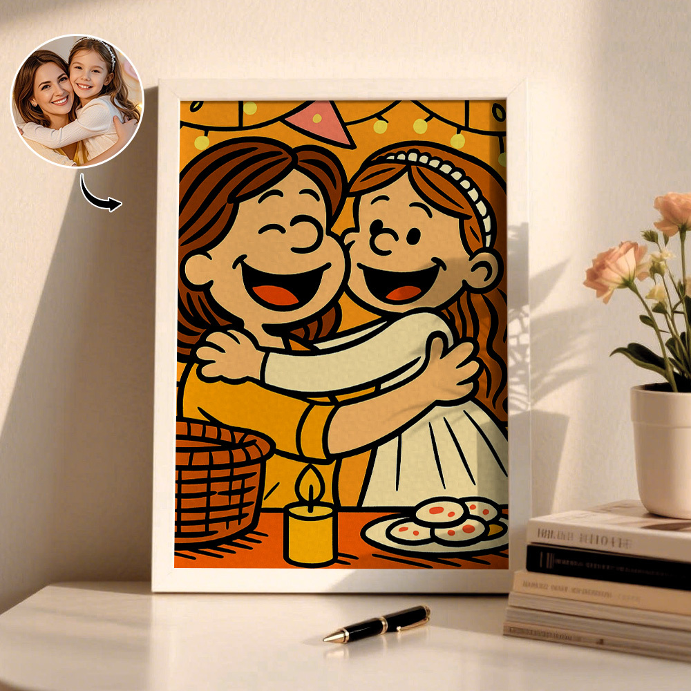 Custom American Cartoon Portrait Personalized Style Photo Family Gift Portrait Couple Style Print
