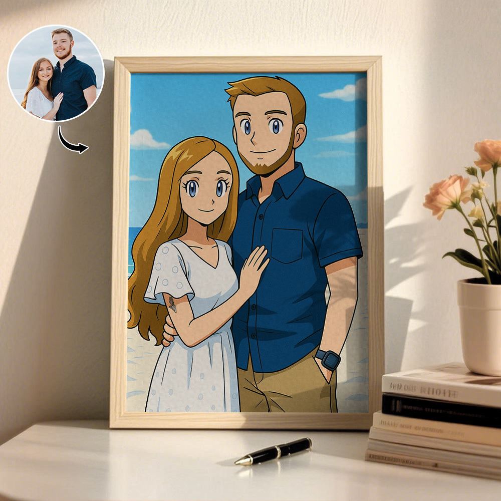 Custom American Cartoon Portrait Personalized Style Photo Family Gift Portrait Couple Style Print