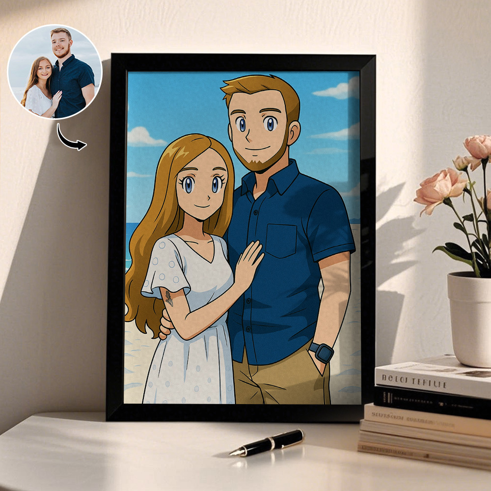 Custom American Cartoon Portrait Personalized Style Photo Family Gift Portrait Couple Style Print