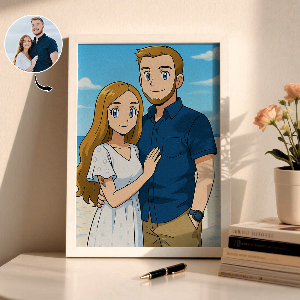 Custom American Cartoon Portrait Personalized Style Photo Family Gift Portrait Couple Style Print