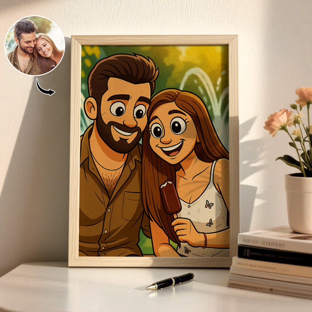 Custom American Cartoon Portrait Personalized Style Photo Family Gift Portrait Couple Style Print